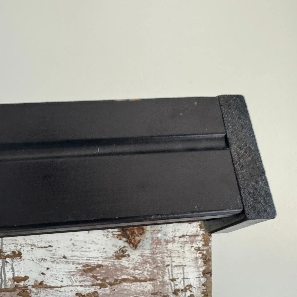 Vintage Black Wood Wall Shelf with Towel Bar & Plate Groove Display Rack Rustic